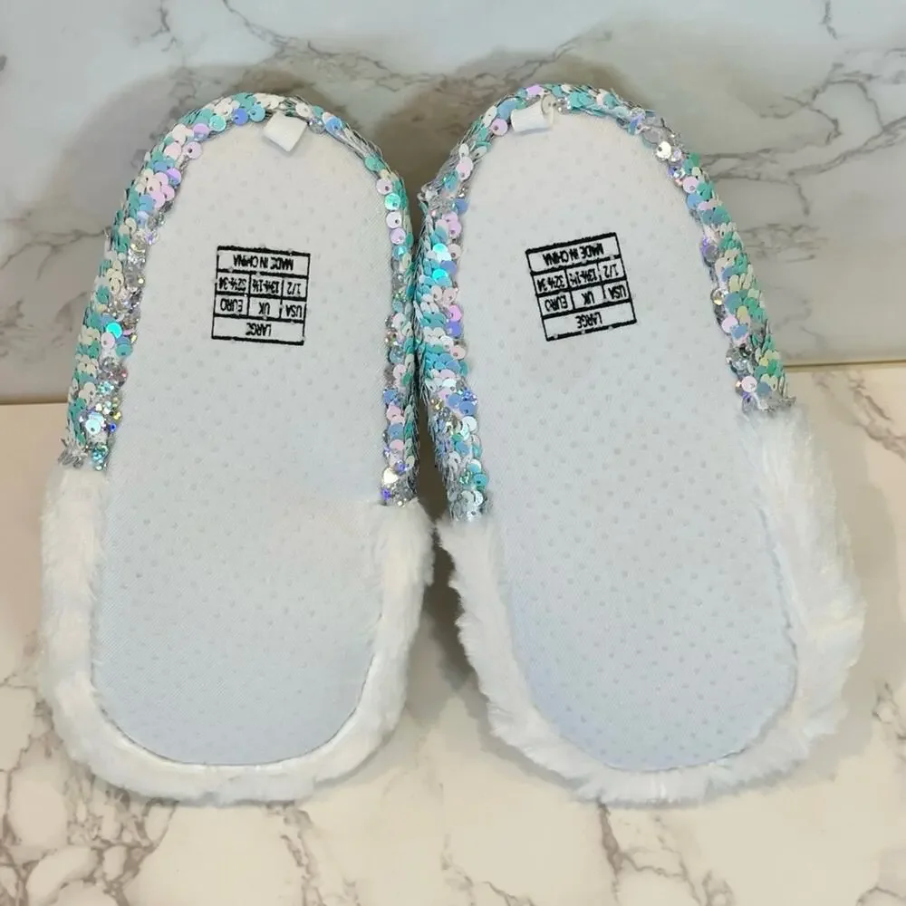 Capelli New York Little Girls Sequin Unicorn Slippers Size 1-2